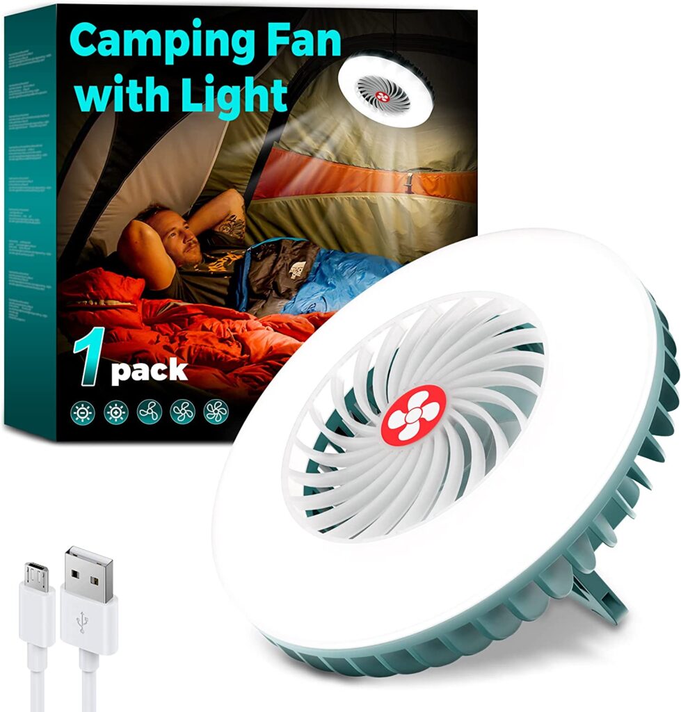 Lampara LED de acampar con ventilador